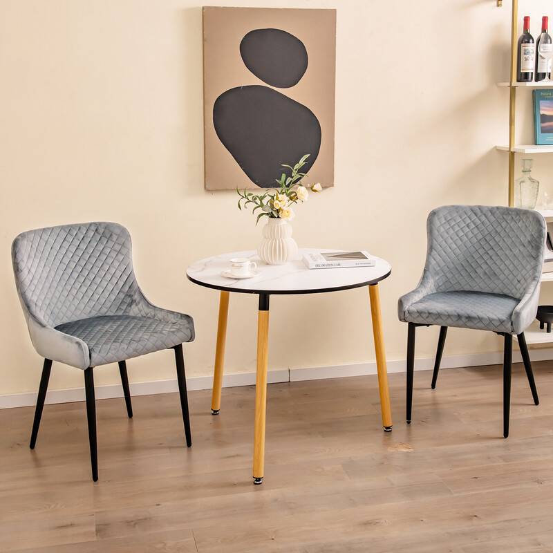 2-pack matstolar med ryggstöd och metallben i grå sammet
