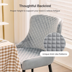 2-pack matstolar med ryggstöd och metallben i grå sammet