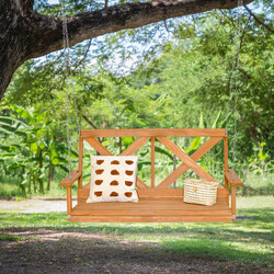 Tvåsitsig gungstol i naturligt furuträ med justerbara kedjor, maxbelastning 240 kg, 134 cm lång