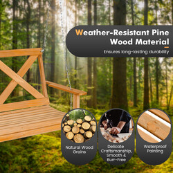 Tvåsitsig gungstol i naturligt furuträ med justerbara kedjor, maxbelastning 240 kg, 134 cm lång