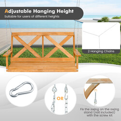 Tvåsitsig gungstol i naturligt furuträ med justerbara kedjor, maxbelastning 240 kg, 134 cm lång