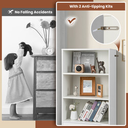 Bokhylla med låda 4 nivåer vit träförvaring 120 cm stabil och modern design