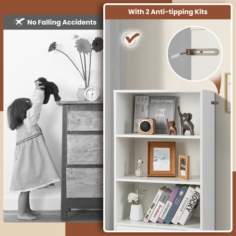 Bokhylla med låda 4 nivåer vit träförvaring 120 cm stabil och modern design