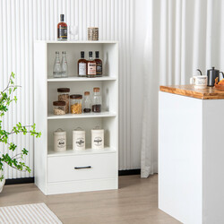 Bokhylla med låda 4 nivåer vit träförvaring 120 cm stabil och modern design