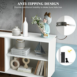 Sidoskåp i valnöt med skåp och öppna fack, 148 x 40 x 75 cm