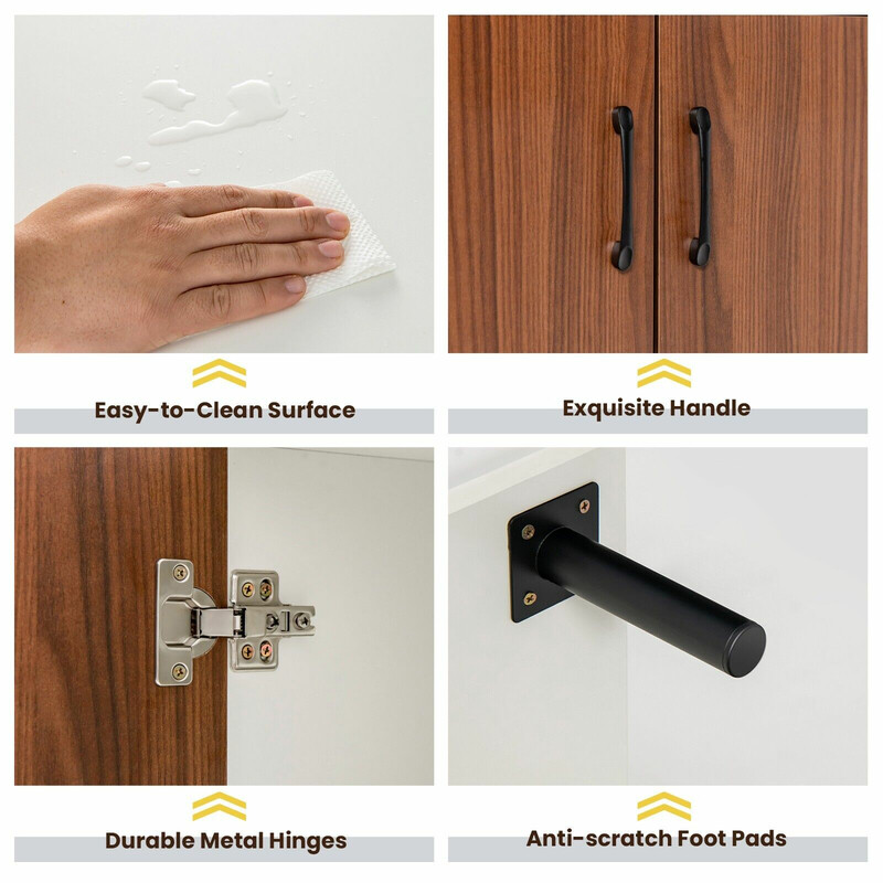 Sidoskåp i valnöt med skåp och öppna fack, 148 x 40 x 75 cm