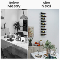 Vinhylla väggmonterad för 9 flaskor i svart metall 22 x 13,5 x 109 cm