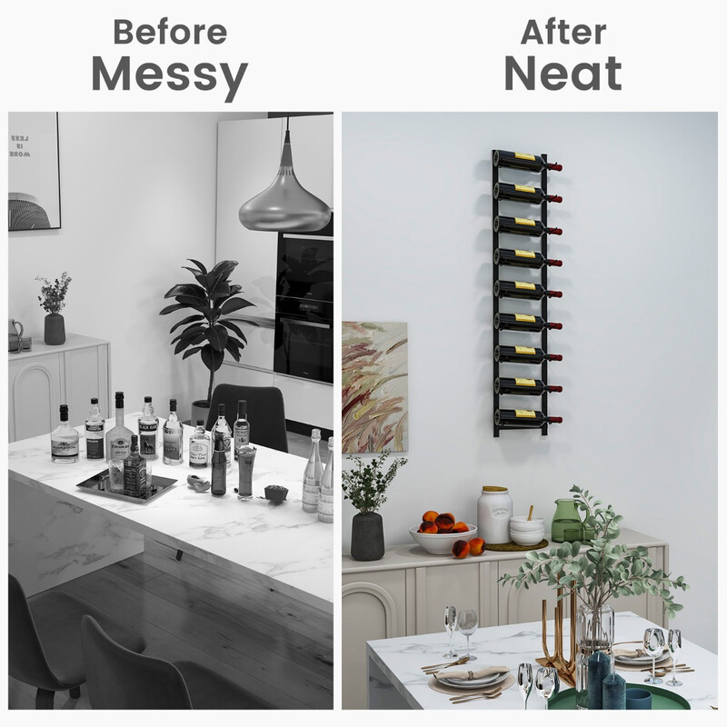 Vinhylla väggmonterad för 9 flaskor i svart metall 22 x 13,5 x 109 cm