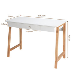 Skrivbord med låda i naturlig MDF och gummiträ för hem och kontor