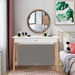 Skrivbord med låda i naturlig MDF och gummiträ för hem och kontor