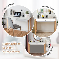 Skrivbord med låda i naturlig MDF och gummiträ för hem och kontor