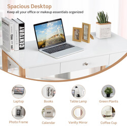 Skrivbord med låda i naturlig MDF och gummiträ för hem och kontor