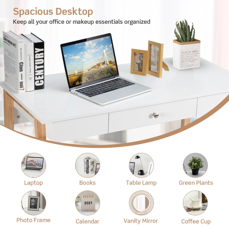 Skrivbord med låda i naturlig MDF och gummiträ för hem och kontor