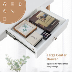 Skrivbord med låda i naturlig MDF och gummiträ för hem och kontor