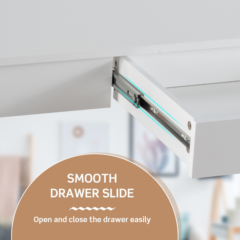 Skrivbord med låda i naturlig MDF och gummiträ för hem och kontor