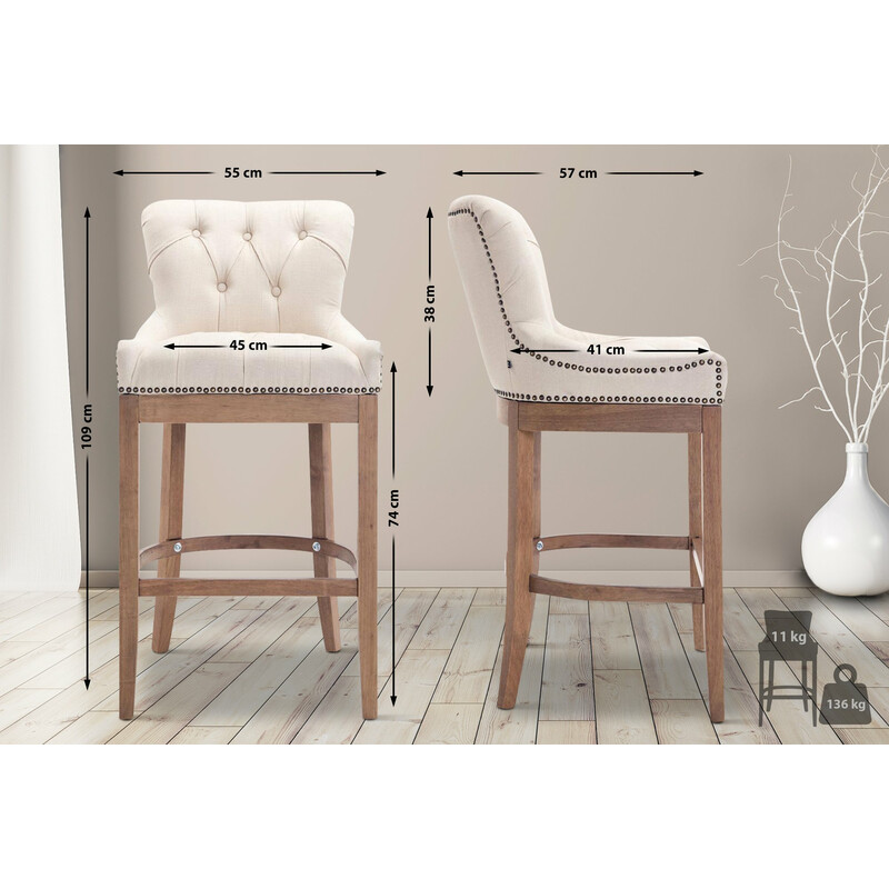 Elegant barstol med quiltad tygklädsel och gummiträram