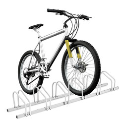 Cykelställ för sex cyklar i stål med väderbeständig yta, silverfärgad design