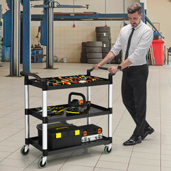 mycket förvaring och flexibla hjul med bromssystem