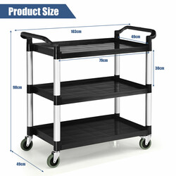 Robust trevånings servicevagn med humaniserade handtag, mycket förvaring och flexibla hjul med bromssystem