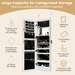 Smyckeskåp med spegel och LED-belysning för säker och elegant förvaring i vit MDF