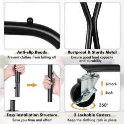 Klädställning på hjul med två klädstänger, hyllor och krokar för mångsidig förvaring