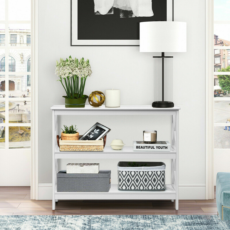 Konsolbord i industridesign med hylla, vit, 100 x 33 x 80 cm, hållbar och stabil