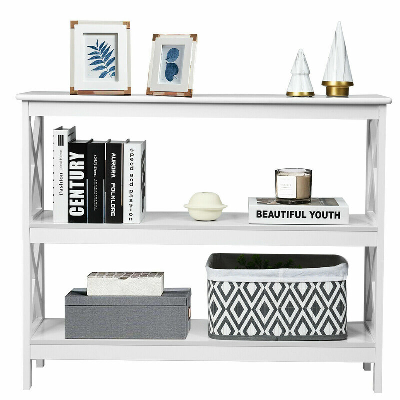 Konsolbord i industridesign med hylla, vit, 100 x 33 x 80 cm, hållbar och stabil