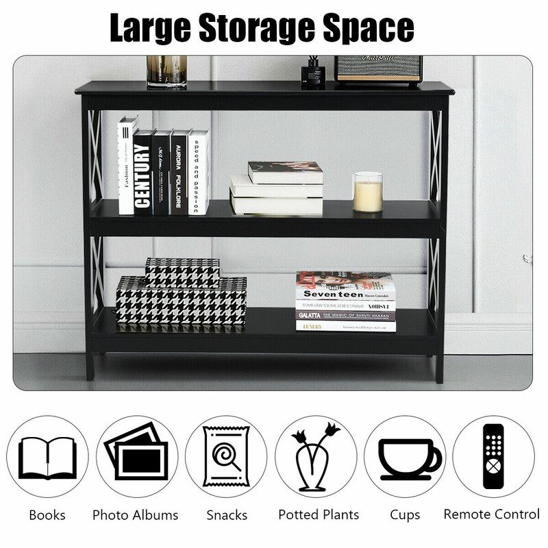 Konsolbord i industriell design med förvaring, svart MDF, 100 x 33 x 80 cm