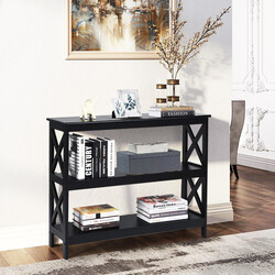 Konsolbord i industriell design med förvaring, svart MDF, 100 x 33 x 80 cm