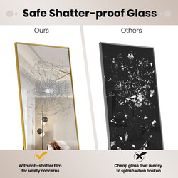 Elegant och säker helkroppsspegel 160x40 cm i guld med brudsäkert glas