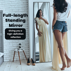 Helkroppsspegel 160x40 cm med säkerhetsglas, svart ram, stående eller väggmontering