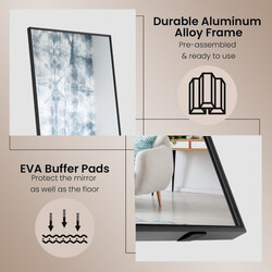 Helkroppsspegel 160x40 cm med säkerhetsglas, svart ram, stående eller väggmontering