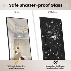 Helkroppsspegel 160x40 cm med säkerhetsglas, svart ram, stående eller väggmontering