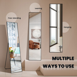 Helkroppsspegel 160x40 cm med säkerhetsglas, svart ram, stående eller väggmontering