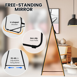 Helkroppsspegel 160x40 cm med säkerhetsglas, svart ram, stående eller väggmontering