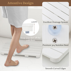 Vit badrumsmatta i HIPS-material, halkfri och korrosionsbeständig, 55 x 34 cm, 150 kg belastning