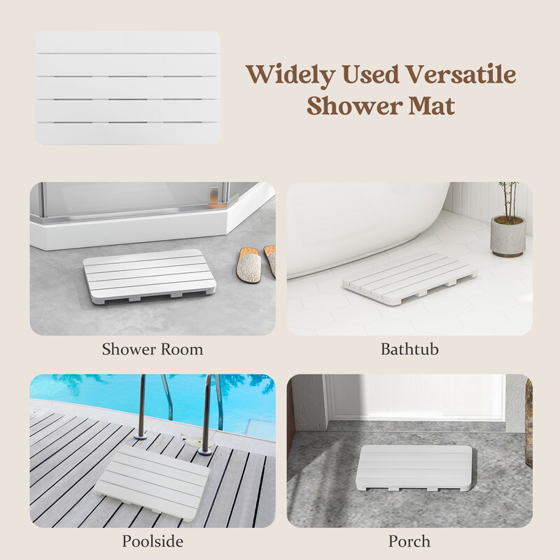 Vit badrumsmatta i HIPS-material, halkfri och korrosionsbeständig, 55 x 34 cm, 150 kg belastning