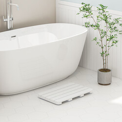 Vit badrumsmatta i HIPS-material, halkfri och korrosionsbeständig, 55 x 34 cm, 150 kg belastning