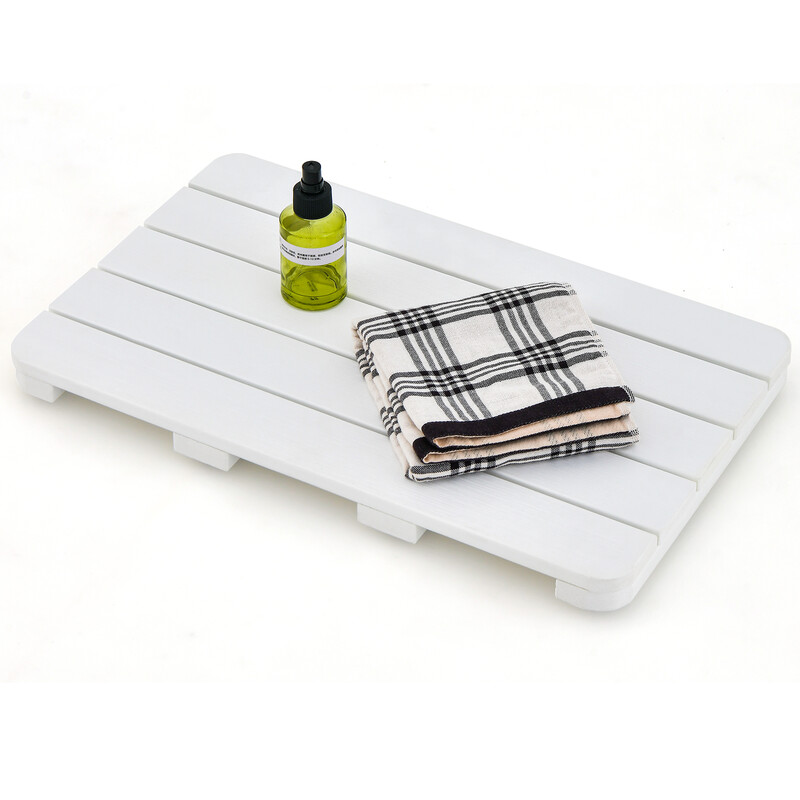 Vit badrumsmatta i HIPS-material, halkfri och korrosionsbeständig, 55 x 34 cm, 150 kg belastning