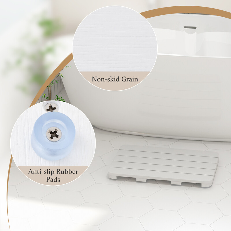 Vit badrumsmatta i HIPS-material, halkfri och korrosionsbeständig, 55 x 34 cm, 150 kg belastning