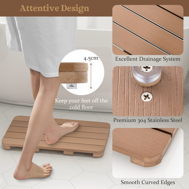 Badrumsmatta i HIPS-material, halkfri och korrosionsbeständig, brun, 55 x 34 cm, 150 kg belastning