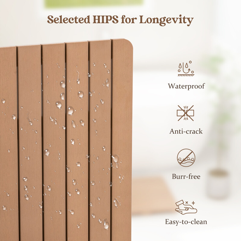 Badrumsmatta i HIPS-trädesign, halkfri och korrosionsbeständig, brun, 60x48 cm, max 150 kg