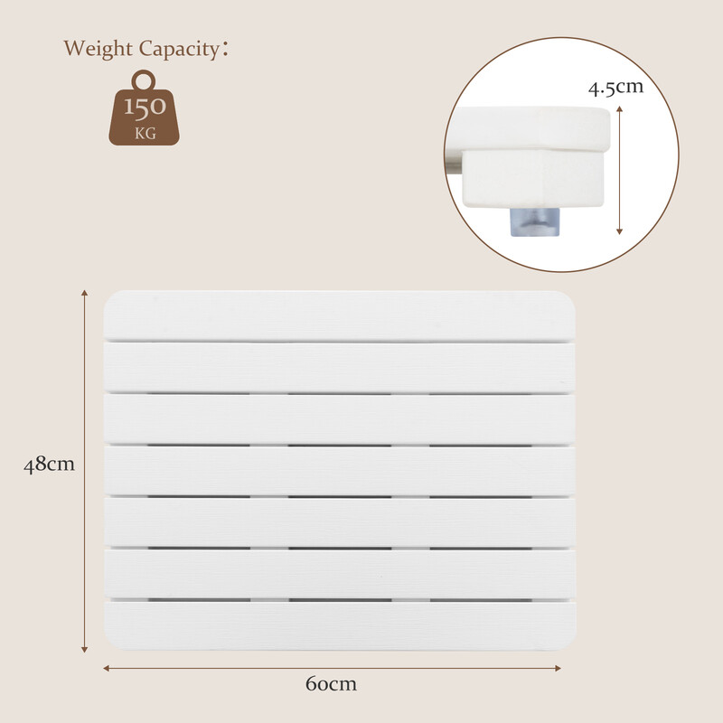 Vit badrumsmatta i HIPS-plast, halkfri och korrosionsbeständig, 60x48 cm, maxbelastning 150 kg