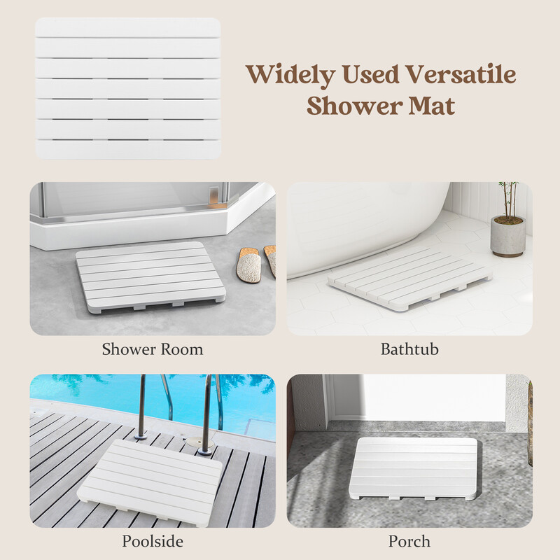 Vit badrumsmatta i HIPS-plast, halkfri och korrosionsbeständig, 60x48 cm, maxbelastning 150 kg