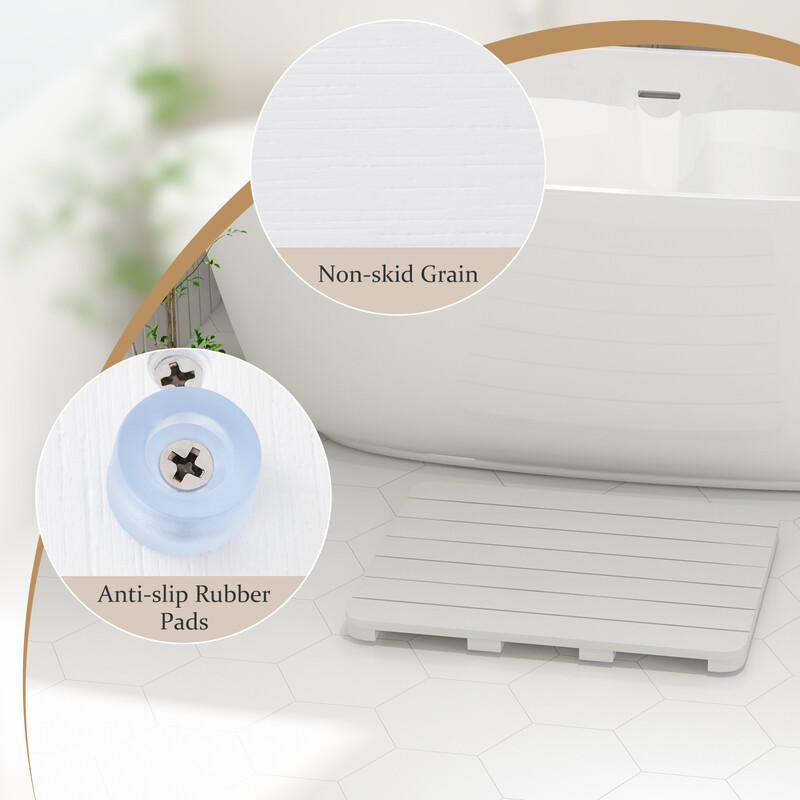 Vit badrumsmatta i HIPS-plast, halkfri och korrosionsbeständig, 60x48 cm, maxbelastning 150 kg