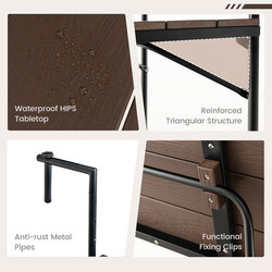 Höj- och sänkbart balkongbord i kaffebrun färg med hopfällbar design och väderbeständig konstruktion