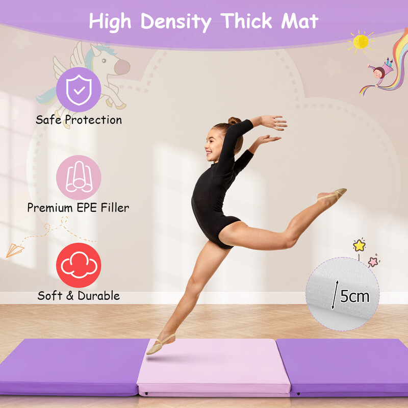 Vikbar gymnastikmatta med handtag och halkfri yta för träning 180 x 60 x 5 cm