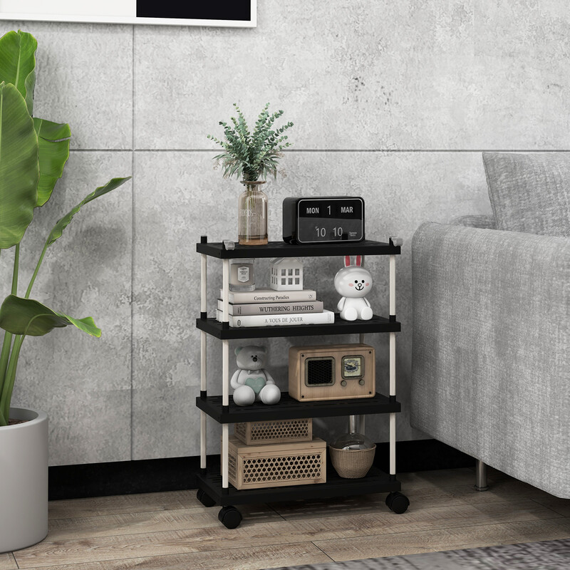 Förvaringsvagn med 4 nivåer och hjul, svart, 40 x 21 x 59,5 cm