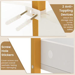 Platsbesparande toalettförvaring med 3 hyllor och 4 krokar i vit metallram