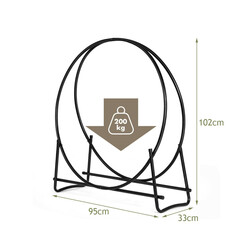 Vedställ i metall för inomhus- och utomhusbruk, svart, enkel montering, 95x33x104 cm